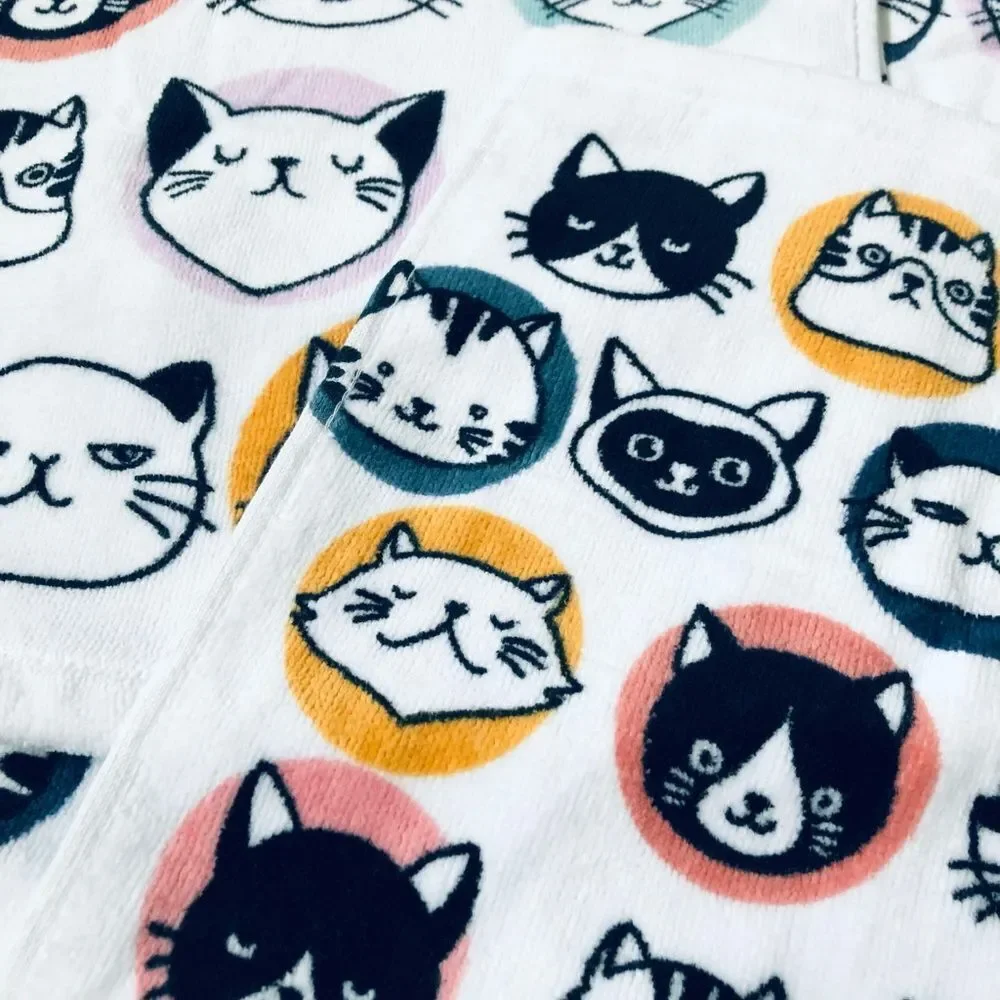 Cute Cat Faces Multicolor Cotton Bathroom Hand Towels Set